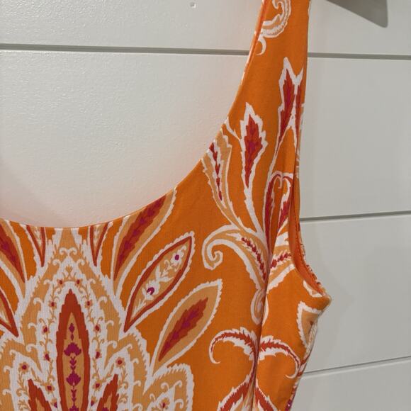 Ann Taylor LOFT | Maxi Dress Orange Belted Paisley Sleeveless- Size Small - Picture 4 of 8